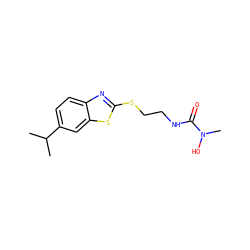 CC(C)c1ccc2nc(SCCNC(=O)N(C)O)sc2c1 ZINC000013650921