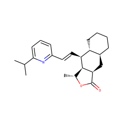 CC(C)c1cccc(/C=C/[C@@H]2[C@@H]3[C@@H](C)OC(=O)[C@@H]3C[C@@H]3CCCC[C@H]32)n1 ZINC000013673130