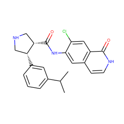 CC(C)c1cccc([C@@H]2CNC[C@@H]2C(=O)Nc2cc3cc[nH]c(=O)c3cc2Cl)c1 ZINC000049054750