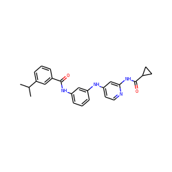CC(C)c1cccc(C(=O)Nc2cccc(Nc3ccnc(NC(=O)C4CC4)c3)c2)c1 ZINC000653848900