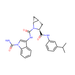 CC(C)c1cccc(NC(=O)[C@@H]2C[C@H]3C[C@H]3N2C(=O)Nc2cn(C(N)=O)c3ccccc23)c1 ZINC000143883312