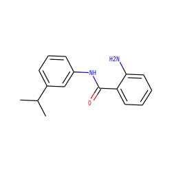 CC(C)c1cccc(NC(=O)c2ccccc2N)c1 ZINC000019675963