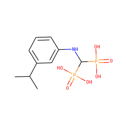 CC(C)c1cccc(NC(P(=O)(O)O)P(=O)(O)O)c1 ZINC000013643258