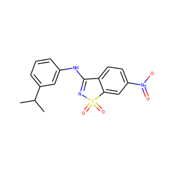 CC(C)c1cccc(NC2=NS(=O)(=O)c3cc([N+](=O)[O-])ccc32)c1 ZINC000169349250