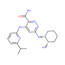 CC(C)c1cccc(Nc2cc(N[C@@H]3CCCC[C@@H]3N)nnc2C(N)=O)n1 ZINC000169308319