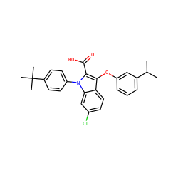 CC(C)c1cccc(Oc2c(C(=O)O)n(-c3ccc(C(C)(C)C)cc3)c3cc(Cl)ccc23)c1 ZINC000028527502