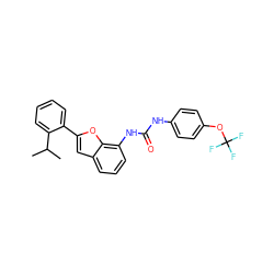 CC(C)c1ccccc1-c1cc2cccc(NC(=O)Nc3ccc(OC(F)(F)F)cc3)c2o1 ZINC000053297023