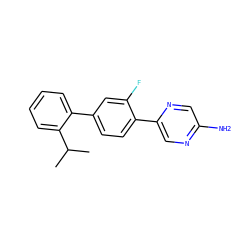 CC(C)c1ccccc1-c1ccc(-c2cnc(N)cn2)c(F)c1 ZINC000224744319