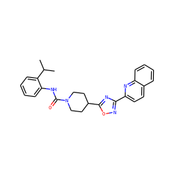 CC(C)c1ccccc1NC(=O)N1CCC(c2nc(-c3ccc4ccccc4n3)no2)CC1 ZINC000072179337