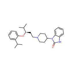 CC(C)c1ccccc1O[C@H](CCN1CCC(n2c(=O)[nH]c3ccccc32)CC1)C(C)C ZINC000028352370