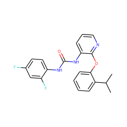 CC(C)c1ccccc1Oc1ncccc1NC(=O)Nc1ccc(F)cc1F ZINC000095588935