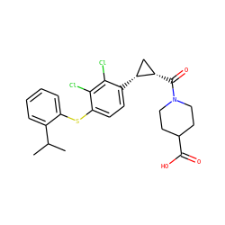 CC(C)c1ccccc1Sc1ccc([C@@H]2C[C@@H]2C(=O)N2CCC(C(=O)O)CC2)c(Cl)c1Cl ZINC000028093169
