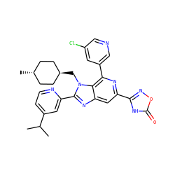 CC(C)c1ccnc(-c2nc3cc(-c4noc(=O)[nH]4)nc(-c4cncc(Cl)c4)c3n2C[C@H]2CC[C@H](C)CC2)c1 ZINC000261138424