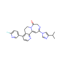 CC(C)c1cn(C2=NCC(=O)N3CCc4c(-c5ccc(F)nc5)ccnc4C3=C2)cn1 ZINC000149148620