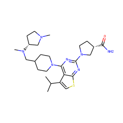 CC(C)c1csc2nc(N3CC[C@H](C(N)=O)C3)nc(N3CCC(CN(C)[C@@H]4CCN(C)C4)CC3)c12 ZINC000146473328
