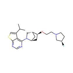 CC(C)c1csc2ncnc(N3C[C@H]4C[C@H]3C[C@@H]4OCCN3CC[C@@H](F)C3)c12 ZINC000653666695