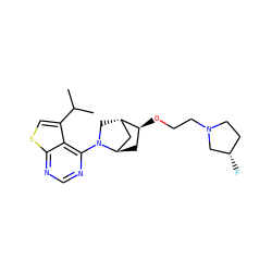 CC(C)c1csc2ncnc(N3C[C@H]4C[C@H]3C[C@@H]4OCCN3CC[C@H](F)C3)c12 ZINC000653666696