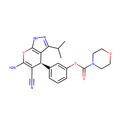 CC(C)c1n[nH]c2c1[C@@H](c1cccc(OC(=O)N3CCOCC3)c1)C(C#N)=C(N)O2 ZINC000005067358