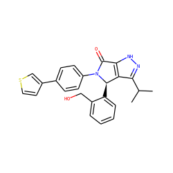 CC(C)c1n[nH]c2c1[C@@H](c1ccccc1CO)N(c1ccc(-c3ccsc3)cc1)C2=O ZINC000096177094