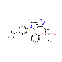 CC(C)c1n[nH]c2c1[C@H](c1ccccc1OC(CO)CO)N(c1ccc(-c3ccsc3)cc1)C2=O ZINC000096177243