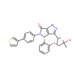 CC(C)c1n[nH]c2c1[C@H](c1ccccc1OCC(C)(C)O)N(c1ccc(-c3ccsc3)cc1)C2=O ZINC000096177192
