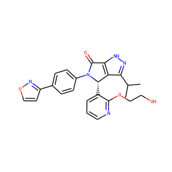 CC(C)c1n[nH]c2c1[C@H](c1cccnc1OCCO)N(c1ccc(-c3ccon3)cc1)C2=O ZINC000096177052