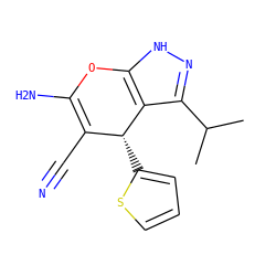 CC(C)c1n[nH]c2c1[C@H](c1cccs1)C(C#N)=C(N)O2 ZINC000013146860