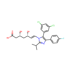 CC(C)c1nc(-c2ccc(F)cc2)c(-c2cc(Cl)cc(Cl)c2)n1/C=C/[C@@H](O)C[C@@H](O)CC(=O)O ZINC000013833959
