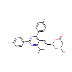 CC(C)c1nc(-c2ccc(F)cc2)nc(-c2ccc(F)cc2)c1/C=C/[C@@H]1C[C@@H](O)CC(=O)O1 ZINC000027653479