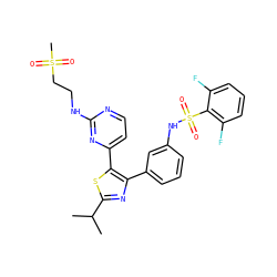 CC(C)c1nc(-c2cccc(NS(=O)(=O)c3c(F)cccc3F)c2)c(-c2ccnc(NCCS(C)(=O)=O)n2)s1 ZINC000095585983