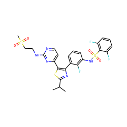 CC(C)c1nc(-c2cccc(NS(=O)(=O)c3c(F)cccc3F)c2F)c(-c2ccnc(NCCS(C)(=O)=O)n2)s1 ZINC000095587121