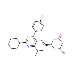 CC(C)c1nc(C2CCCCC2)nc(-c2ccc(F)cc2)c1/C=C/[C@@H]1C[C@@H](O)CC(=O)O1 ZINC000027650934