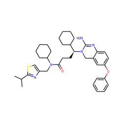 CC(C)c1nc(CN(C(=O)CC[C@@H](C2CCCCC2)N2Cc3cc(Oc4ccccc4)ccc3N=C2N)C2CCCCC2)cs1 ZINC000084712451