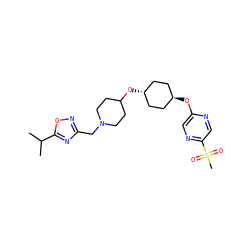CC(C)c1nc(CN2CCC(O[C@H]3CC[C@H](Oc4cnc(S(C)(=O)=O)cn4)CC3)CC2)no1 ZINC000473086059