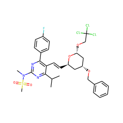 CC(C)c1nc(N(C)S(C)(=O)=O)nc(-c2ccc(F)cc2)c1/C=C/[C@@H]1C[C@@H](OCc2ccccc2)C[C@@H](OCC(Cl)(Cl)Cl)O1 ZINC000165094098