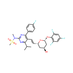 CC(C)c1nc(N(C)S(C)(=O)=O)nc(-c2ccc(F)cc2)c1/C=C/[C@H]1C[C@H](O)C[C@@H](Oc2c(F)cc(F)cc2F)O1 ZINC001772617806