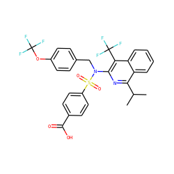 CC(C)c1nc(N(Cc2ccc(OC(F)(F)F)cc2)S(=O)(=O)c2ccc(C(=O)O)cc2)c(C(F)(F)F)c2ccccc12 ZINC000217619650