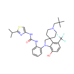 CC(C)c1nc(NC(=O)Nc2ccccc2N2CC3(CCN(CC(C)(C)C)CC3)c3c(C(F)(F)F)ccc(O)c32)cs1 ZINC000208175461