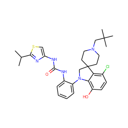 CC(C)c1nc(NC(=O)Nc2ccccc2N2CC3(CCN(CC(C)(C)C)CC3)c3c(Cl)ccc(O)c32)cs1 ZINC001772585582