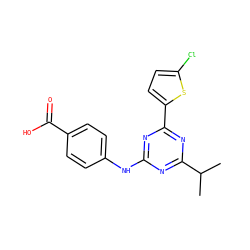 CC(C)c1nc(Nc2ccc(C(=O)O)cc2)nc(-c2ccc(Cl)s2)n1 ZINC000209144861