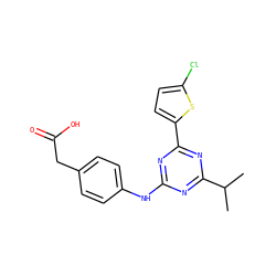 CC(C)c1nc(Nc2ccc(CC(=O)O)cc2)nc(-c2ccc(Cl)s2)n1 ZINC000143383707