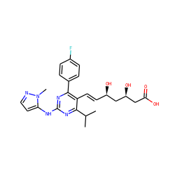 CC(C)c1nc(Nc2ccnn2C)nc(-c2ccc(F)cc2)c1/C=C/[C@@H](O)C[C@@H](O)CC(=O)O ZINC000014978016