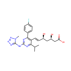 CC(C)c1nc(Nc2nnnn2C)nc(-c2ccc(F)cc2)c1/C=C/[C@@H](O)C[C@@H](O)CC(=O)O ZINC000014978036