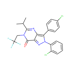 CC(C)c1nc2c(-c3ccc(Cl)cc3)n(-c3ccccc3Cl)nc2c(=O)n1CC(F)(F)F ZINC000028568339
