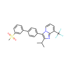 CC(C)c1nc2c(C(F)(F)F)cccn2c1-c1ccc(-c2cccc(S(C)(=O)=O)c2)cc1 ZINC000045339701