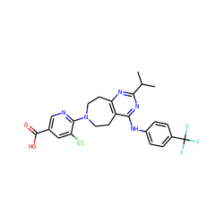 CC(C)c1nc2c(c(Nc3ccc(C(F)(F)F)cc3)n1)CCN(c1ncc(C(=O)O)cc1Cl)CC2 ZINC000064549802