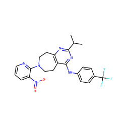 CC(C)c1nc2c(c(Nc3ccc(C(F)(F)F)cc3)n1)CCN(c1ncccc1[N+](=O)[O-])CC2 ZINC000168878278