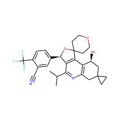 CC(C)c1nc2c(c3c1[C@@H](c1ccc(C(F)(F)F)c(C#N)c1)OC31CCOCC1)[C@@H](O)CC1(CC1)C2 ZINC000205403492