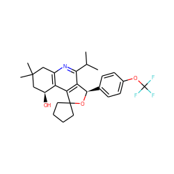 CC(C)c1nc2c(c3c1[C@@H](c1ccc(OC(F)(F)F)cc1)OC31CCCC1)[C@@H](O)CC(C)(C)C2 ZINC000114344503