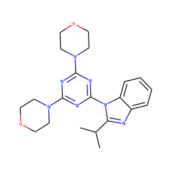 CC(C)c1nc2ccccc2n1-c1nc(N2CCOCC2)nc(N2CCOCC2)n1 ZINC000095582523